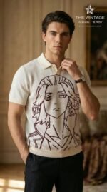 Ivory Graphic Knit Polo