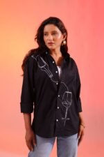 Black Wine Printed Shirt (Women) - Image 3