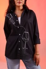 Black Wine Printed Shirt (Women) - Image 4