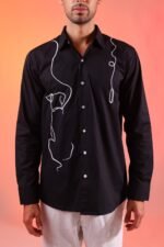 Dog Line Art Printed Shirt – Black (Men) - Image 2