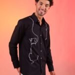 Dog Line Art Printed Shirt – Black (Men)