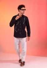 Dog Line Art Printed Shirt – Black (Men) - Image 5