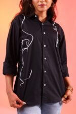 Dog Line Art Printed Shirt – Black (Women) - Image 3