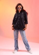 Dog Line Art Printed Shirt – Black (Women) - Image 4