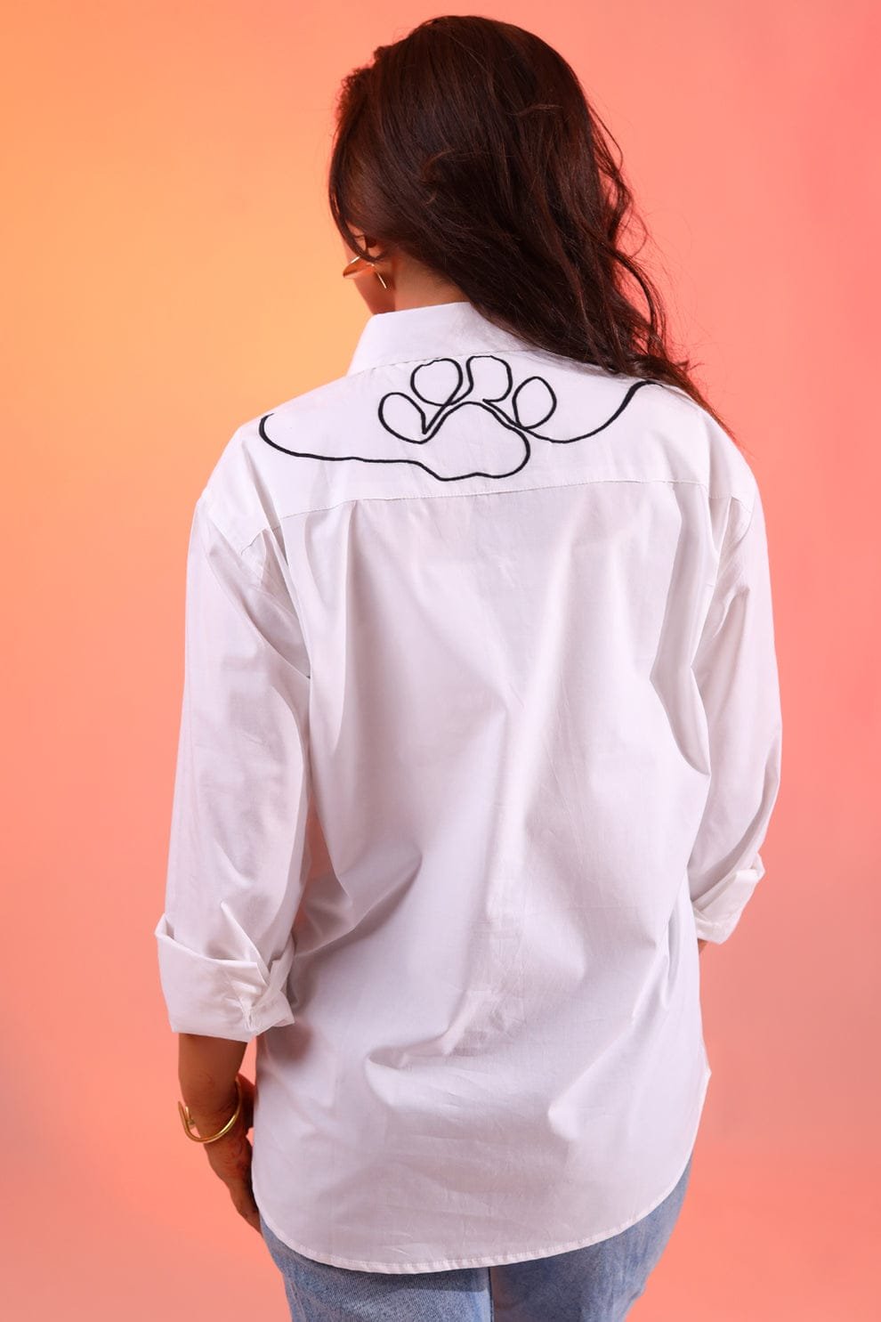 Dog Line Art Printed Shirt – White (Women) - Image 3