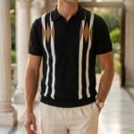 Black Stripe Retro Knit Polo