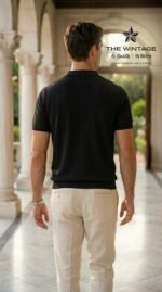 Black Stripe Retro Knit Polo - Image 3