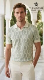 Sage Geometric Knit Polo