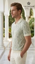 Sage Geometric Knit Polo - Image 2