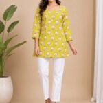 Lime Lotus Print Straight Kurti
