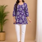 Purple Floral Print Straight Kurti