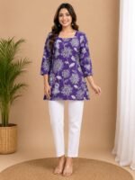 Purple Floral Print Straight Kurti