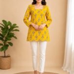 Mustard Sprig Print Straight Kurti