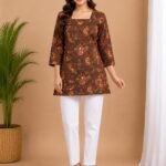 Rust Brown Floral Straight Kurti