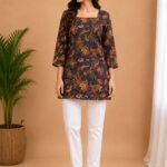 Navy Rust Vine Print Straight Kurti