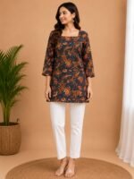 Navy Rust Vine Print Straight Kurti