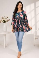 Navy Pink Floral Peplum Top — Additional view 1