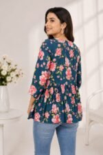 Navy Pink Floral Peplum Top — Additional view 2