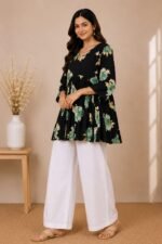 Black Green Floral Peplum Top — Additional view 1