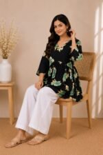 Black Green Floral Peplum Top — Additional view 2