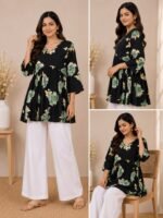 Black Green Floral Peplum Top — Additional view 3