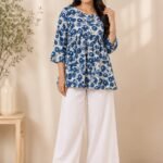 Blue White Floral Peplum Top