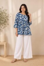 Blue White Floral Peplum Top