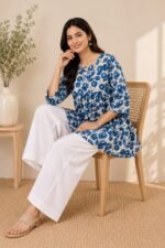 Blue White Floral Peplum Top — Additional view 2