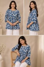 Blue White Floral Peplum Top — Additional view 3