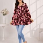 Wine Pink Floral Peplum Top