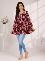 Wine Pink Floral Peplum Top
