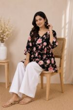 Black Pink Floral Peplum Top — Additional view 1