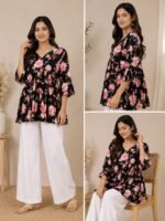Black Pink Floral Peplum Top — Additional view 3