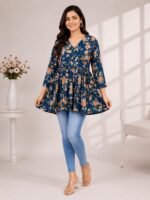 Navy Gold Floral Peplum Top — Additional view 1