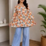 Ivory Orange Floral Peplum Top