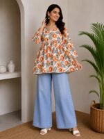Ivory Orange Floral Peplum Top — Additional view 2
