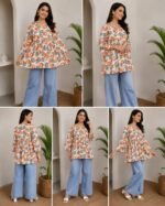 Ivory Orange Floral Peplum Top — Additional view 3