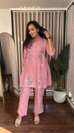 Heavy embroidered Taj Cotton co-ord set in Dusty Rose, sizes M, L, XL, 2XL and 3XL