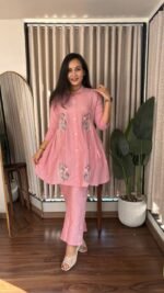Heavy embroidered Taj Cotton co-ord set in Dusty Rose, sizes M, L, XL, 2XL and 3XL