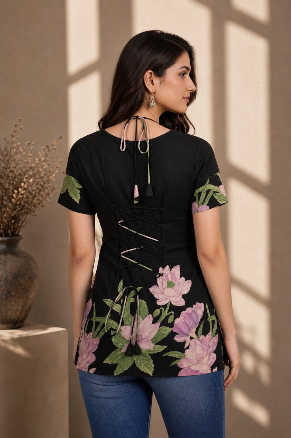 black-lotus-lace-up-back-top-1 Black Lotus Lace-Up Back Top - Image 1