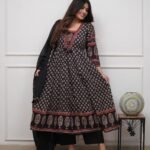 Black & Red Block Print Anarkali Kurti