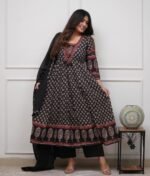Black & Red Block Print Anarkali Kurti