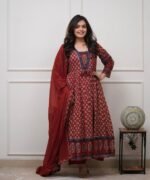 Black & Red Block Print Anarkali Kurti - Image 3