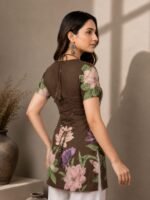 Brown Lotus Lace-Up Back Top