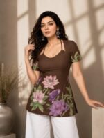 Brown Lotus Lace-Up Back Top - Image 2