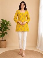 Mustard Grey Sprig Tie-Back Top
