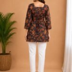 Navy Rust Paisley Tie-Back Top
