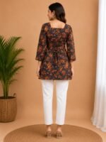 Navy Rust Paisley Tie-Back Top