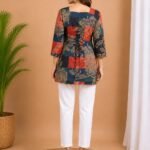 Navy Rust Patchwork Tie-Back Top