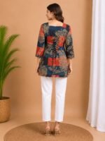 Navy Rust Patchwork Tie-Back Top